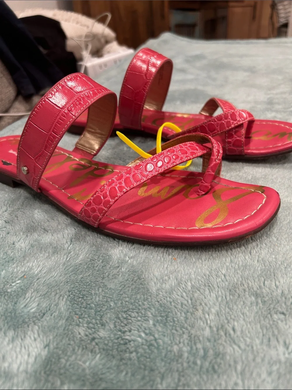 Sam Edelman Pink Croc-Embossed Slide Sandals - Picture 7 of 9